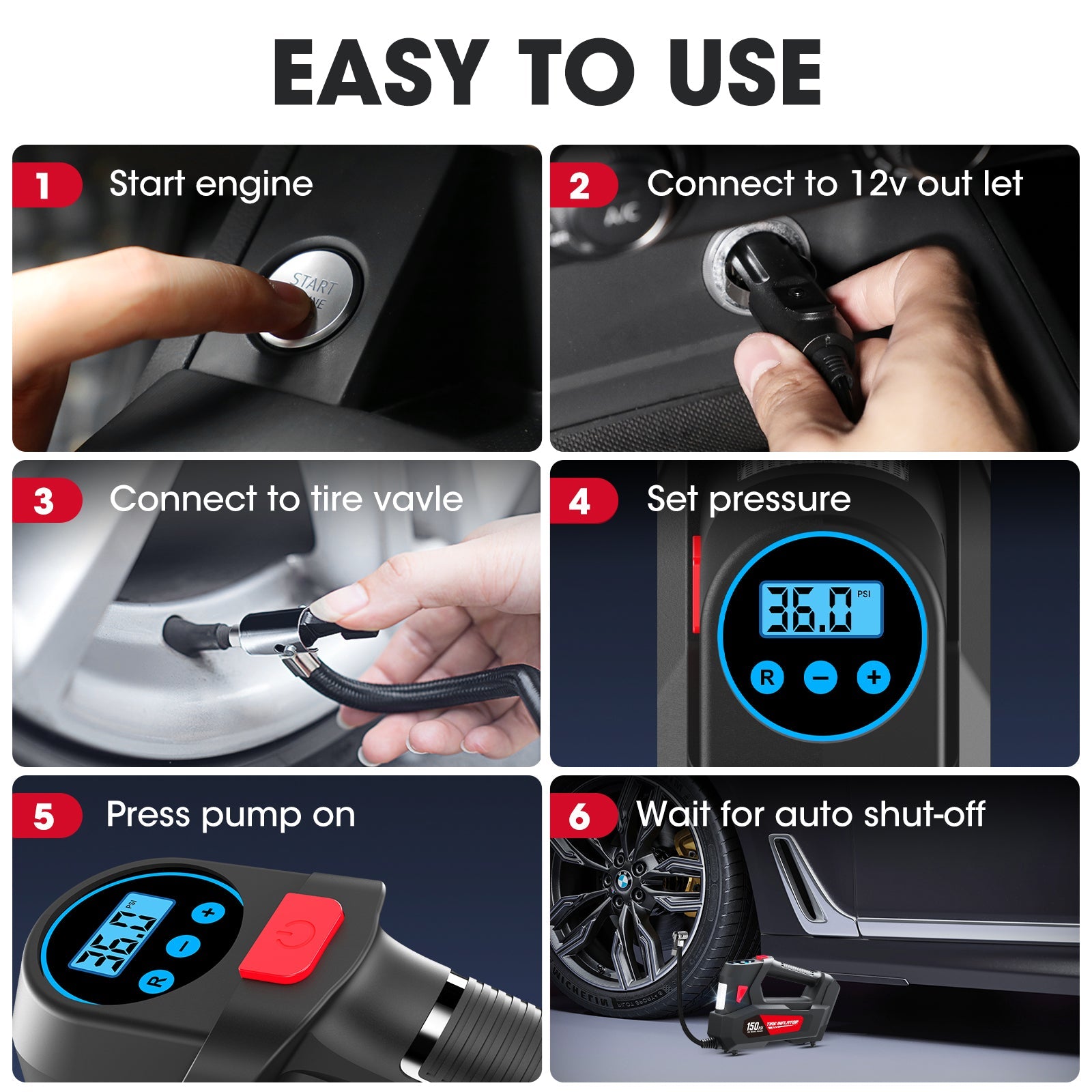 CARSUN C2814 Inflador de neumáticos